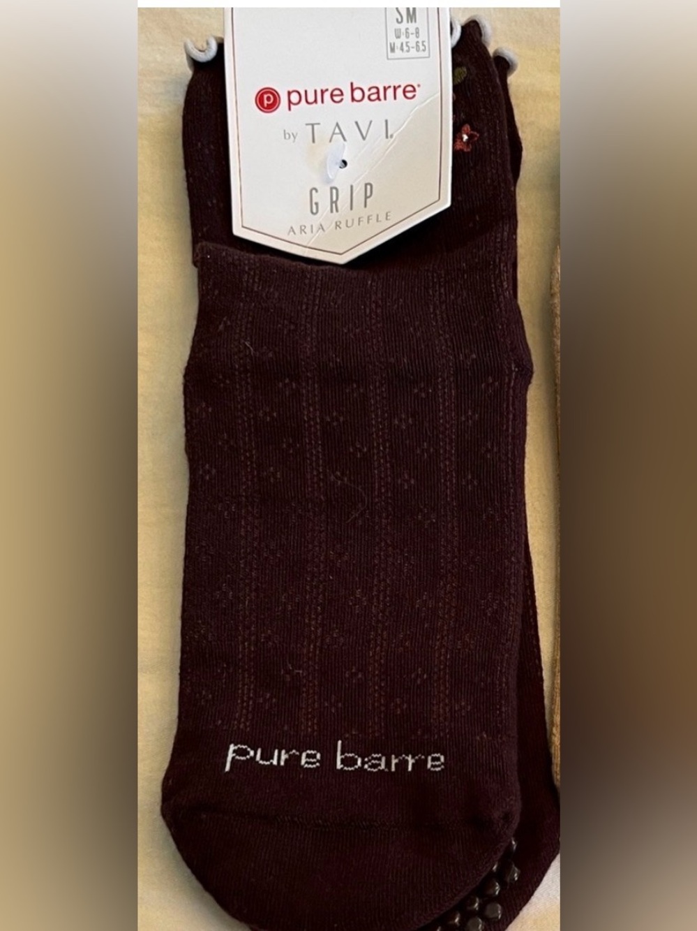 Tavi Noir Aria Brown Ruffle Grip Socks-NWT